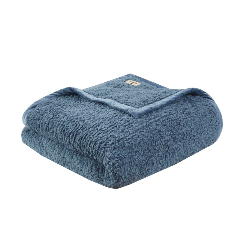 Woolrich John Rich & Bros. Woolrich Burlington Berber Blanket Super Soft, Cozy Lightweight Cover with Luxurious Velvet Binding, Modern Trendy All Season Bedspread Bedding-Set, King: 108x90, Blue - Image 1